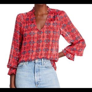 Aqua Pendleton smoked V neck blouse size M